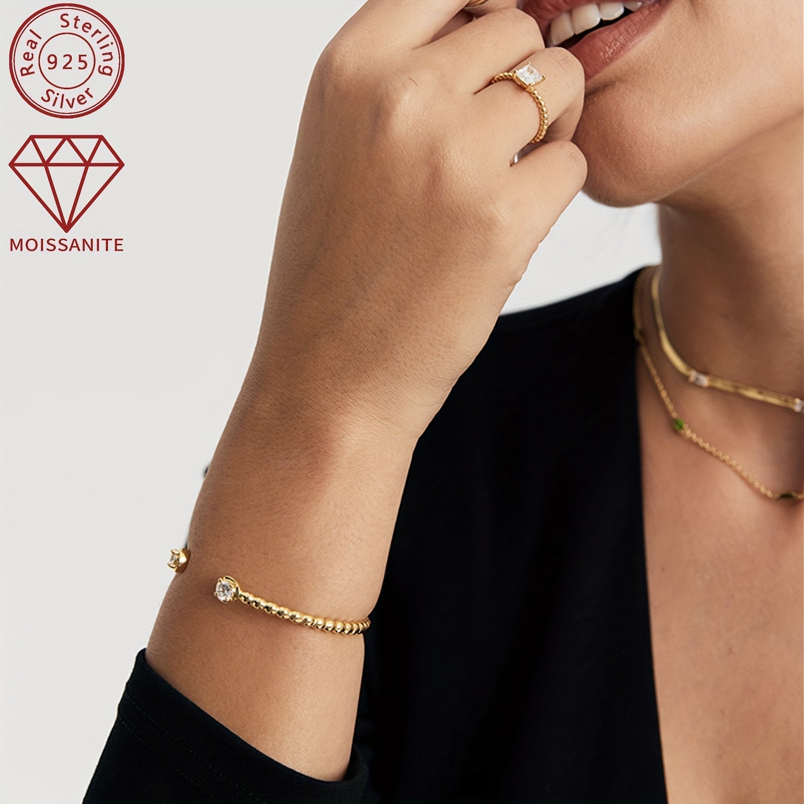 Women's Silver Bangle with Mozambique Stones 925 Solid Silver 10.19g 1.0ct