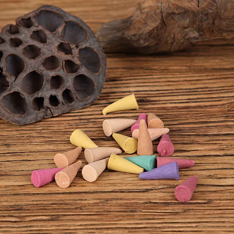 Ассорти конусов благовоний для уборки дома, медитации и йоги. Включает различные ароматы, такие как лаванда и чайный дым.