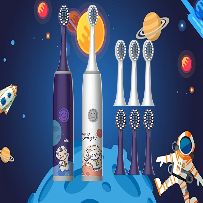 Bolalar uchun elektr tish cho'tkasi 2 dona yumshoq cho'tka, multfilm kosmik mavzu, sovg'a