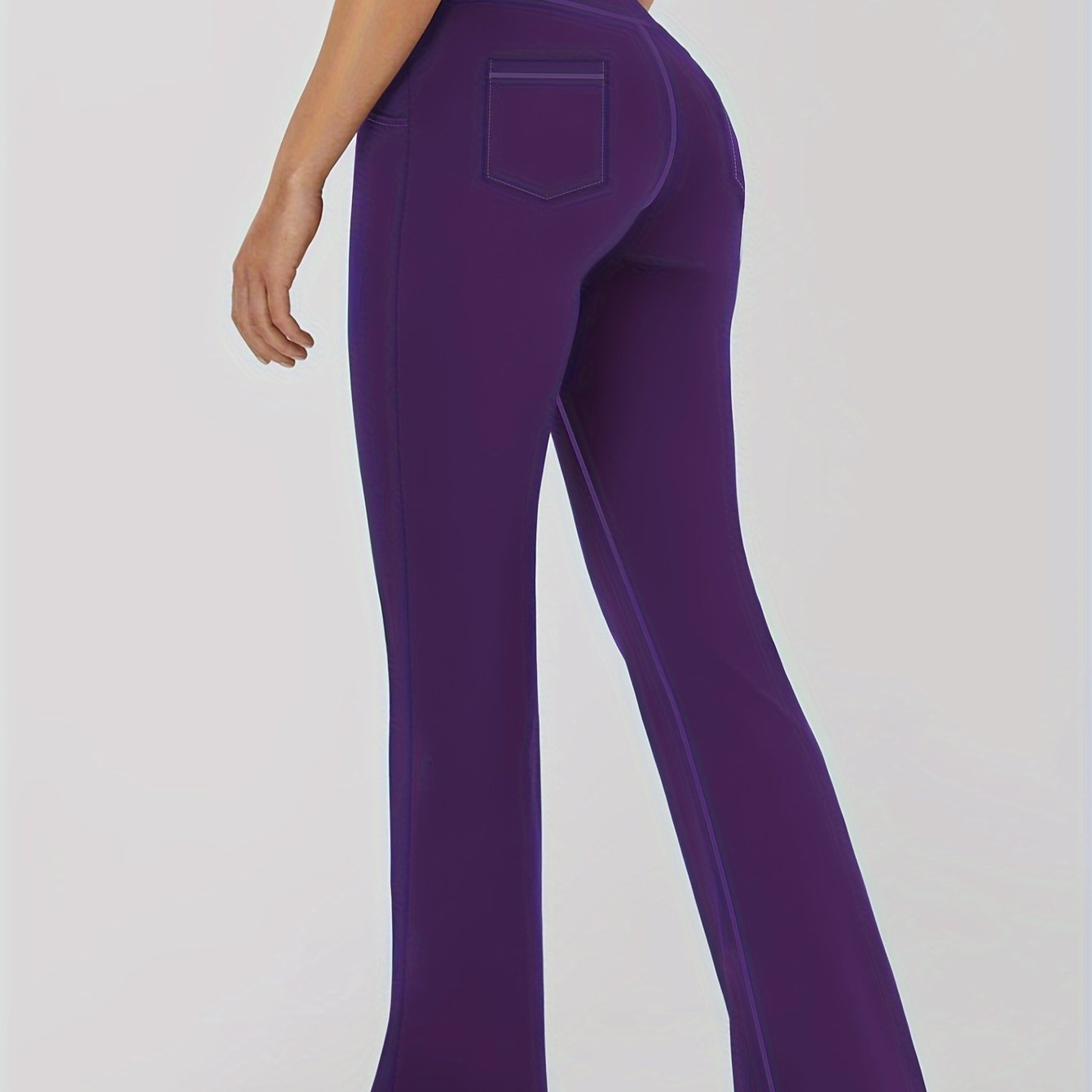 Женские спортивные леггинсы с расклешёнными штанинами и карманами, высокая талия, однотонные, эластичные штаны plus size