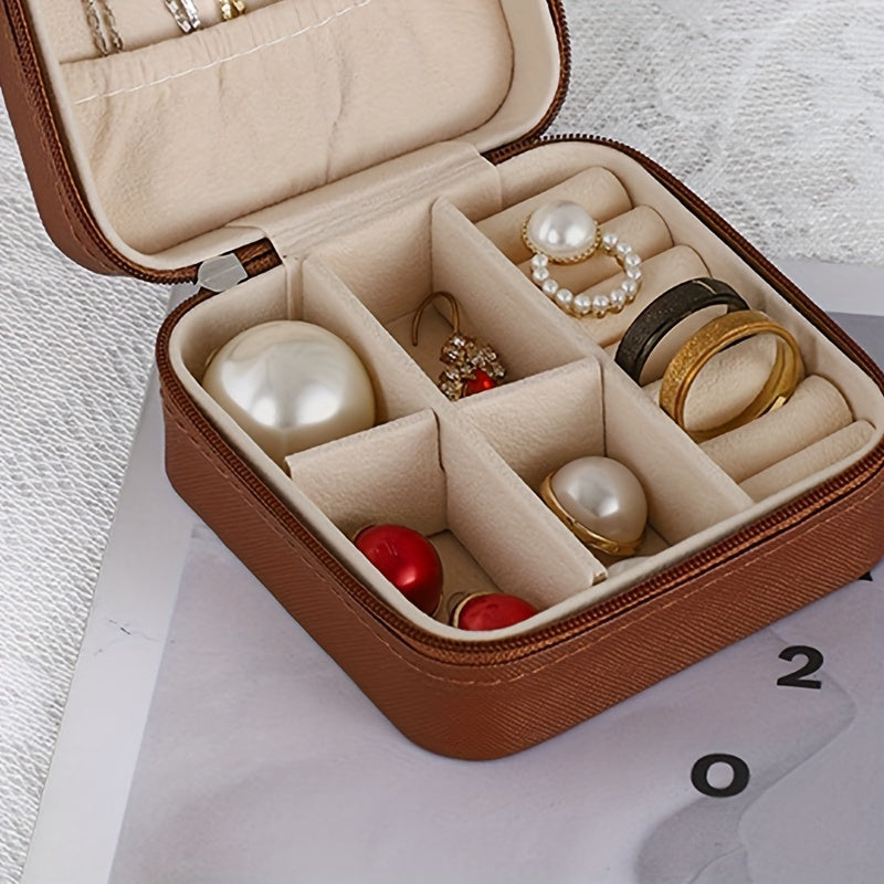 Caja de almacenamiento portátil para joyas para anillos, collares y pendientes, organizador de viaje