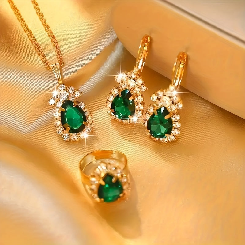 Women’s Alloy Jewelry Set with Teardrop Pendant Earrings and Ring for Daily Wear