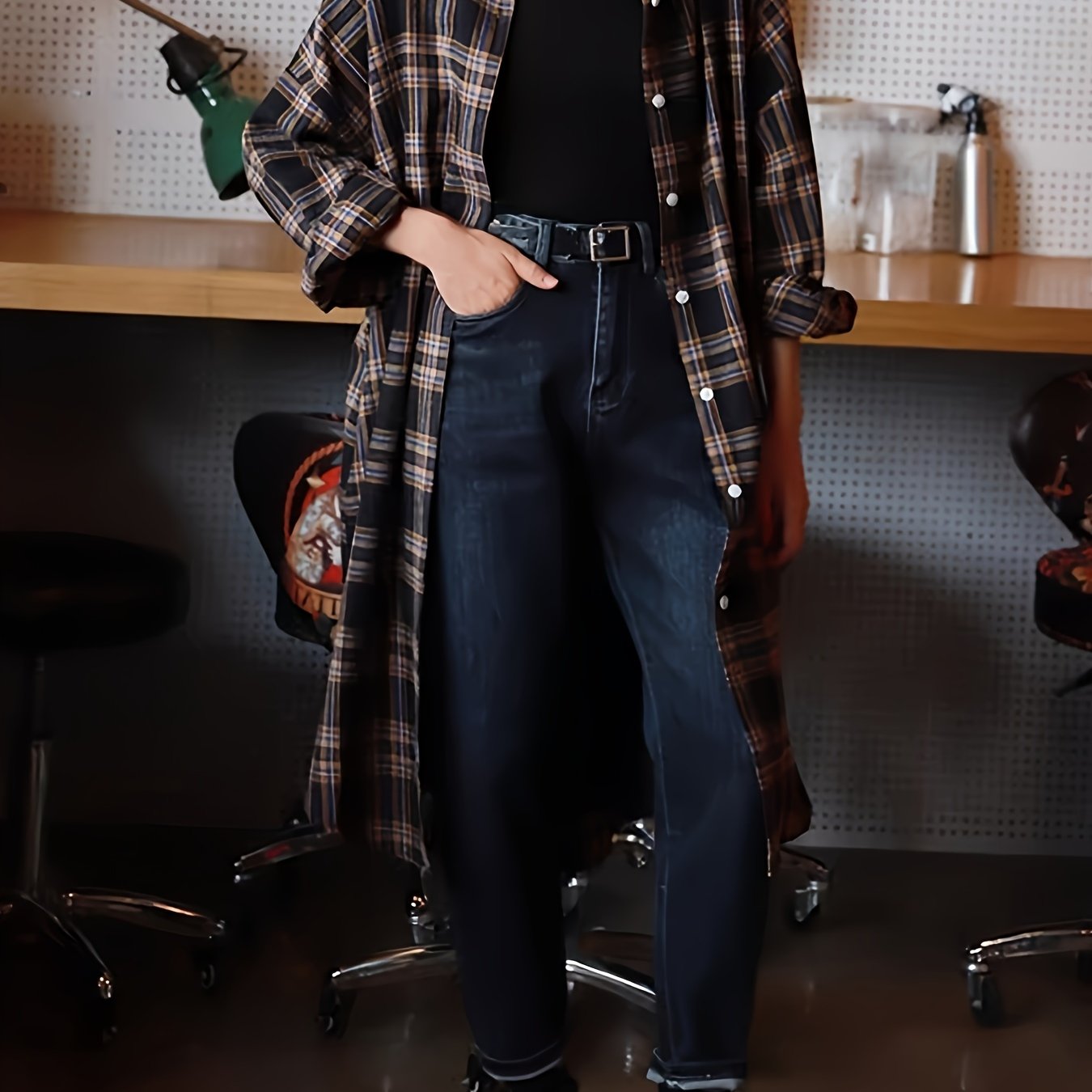 Plus o'lchamli tekislangan bosma bluz uzun qo'lqopli lapel bo'yinli bahor va kuz ayollar kiyimlari