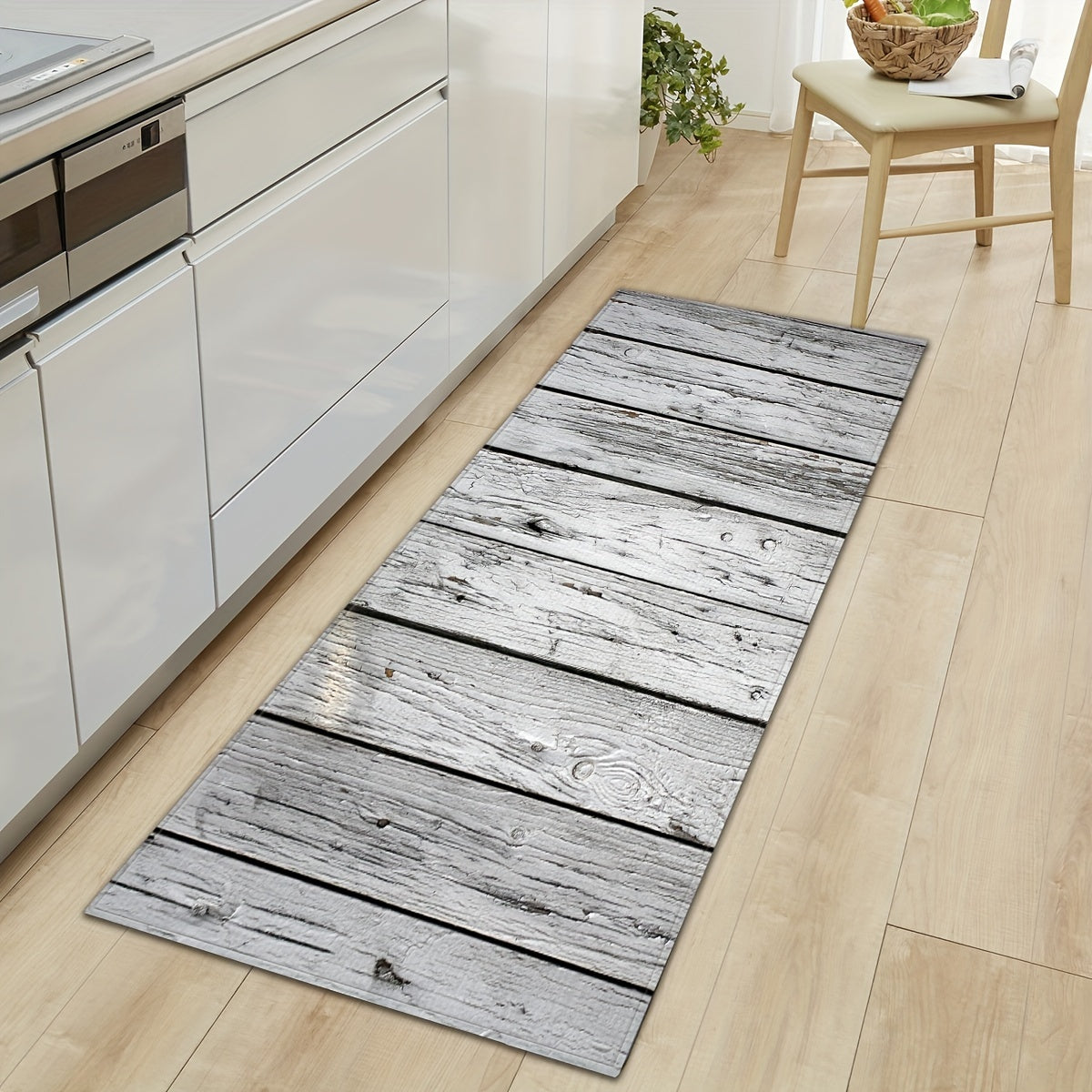 Gray and White Wood Grain Entrance Mat Water Absorbent Non-Slip Floor Rug