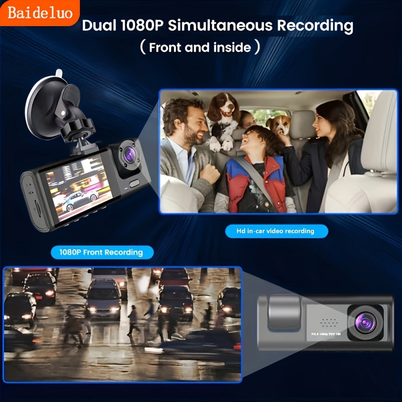 Front-Facing Dash Cam 1080P 2-Lens Car DVR with Built-In Camera