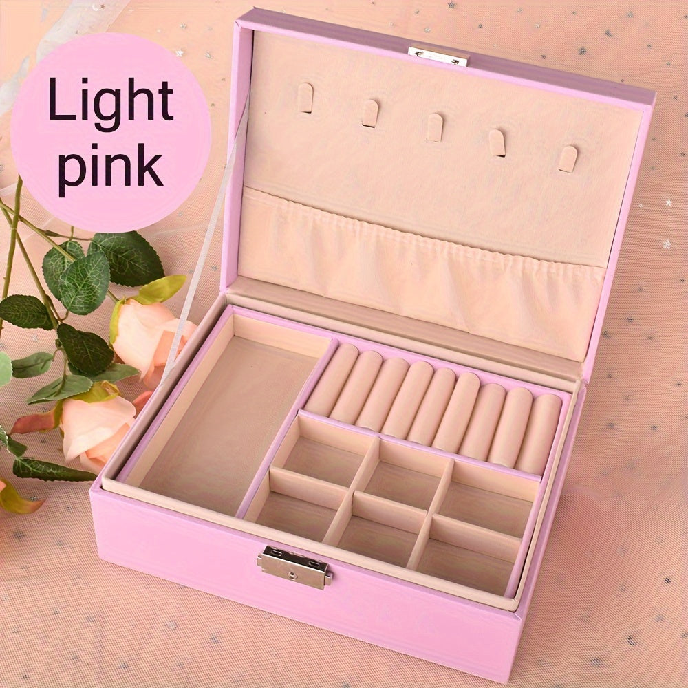 Double Layer Jewelry Box Leather Storage for Rings Earrings Necklaces