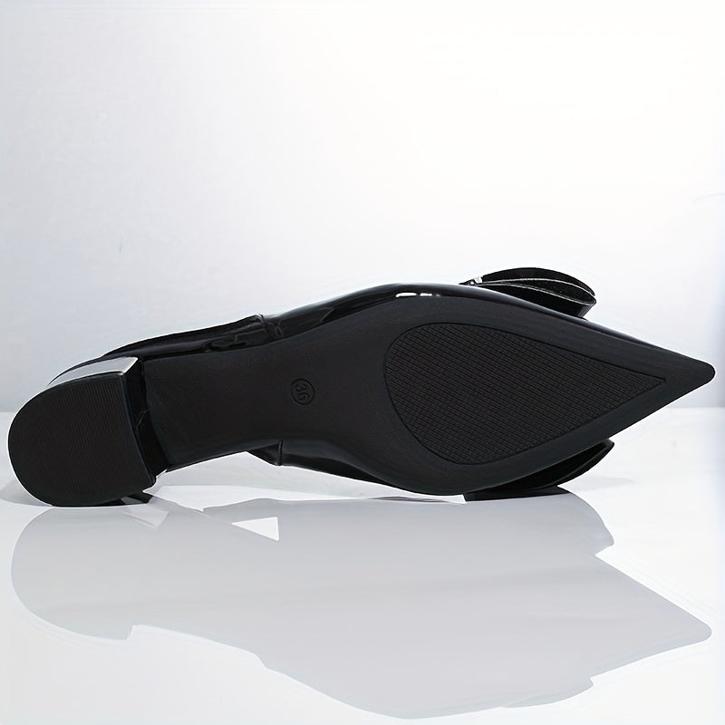 Women's Pointed Toe Bow Pumps Synthetic Low Block Heels Casual Formal Shoes