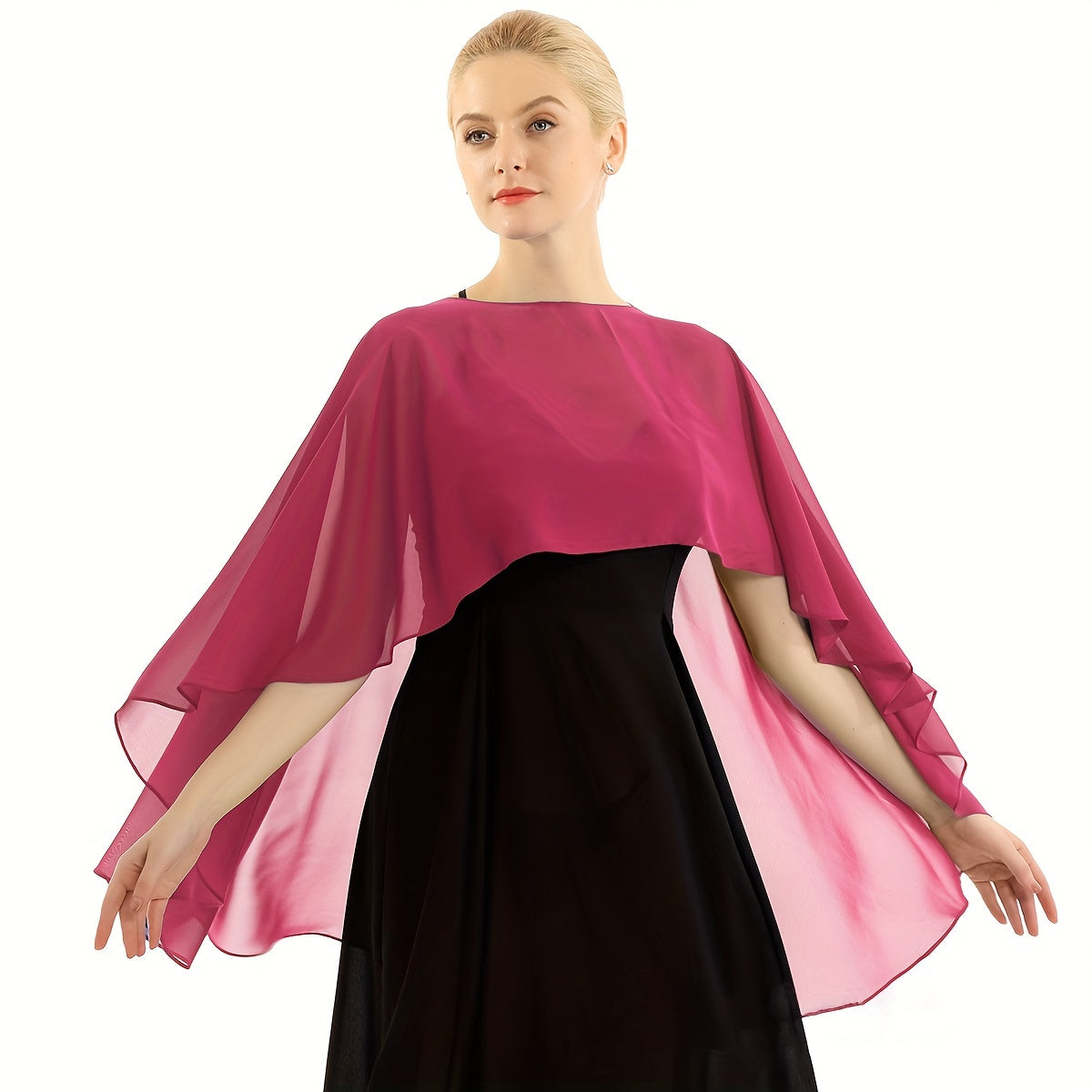 Women's Chiffon Shawl Lightweight Solid Color Cloak for Evening and Casual Wear