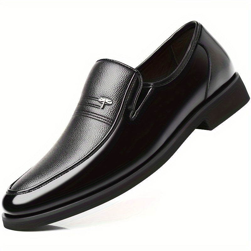 Mocasines de cuero para hombre, negros, slip-on, zapatos casuales de vestir, punta redonda, suela de goma, para todas las estaciones