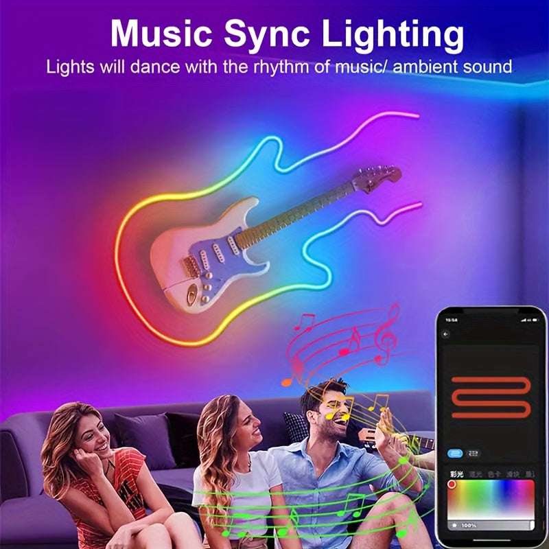 AMill RGB Neon LED chiroq lentalari, ilova va kalit boshqaruvi bilan, musiqa sinxronizatsiyasi, bir nechta rejimlar - batareya talab qilinmaydi, 3 o'lcham mavjud