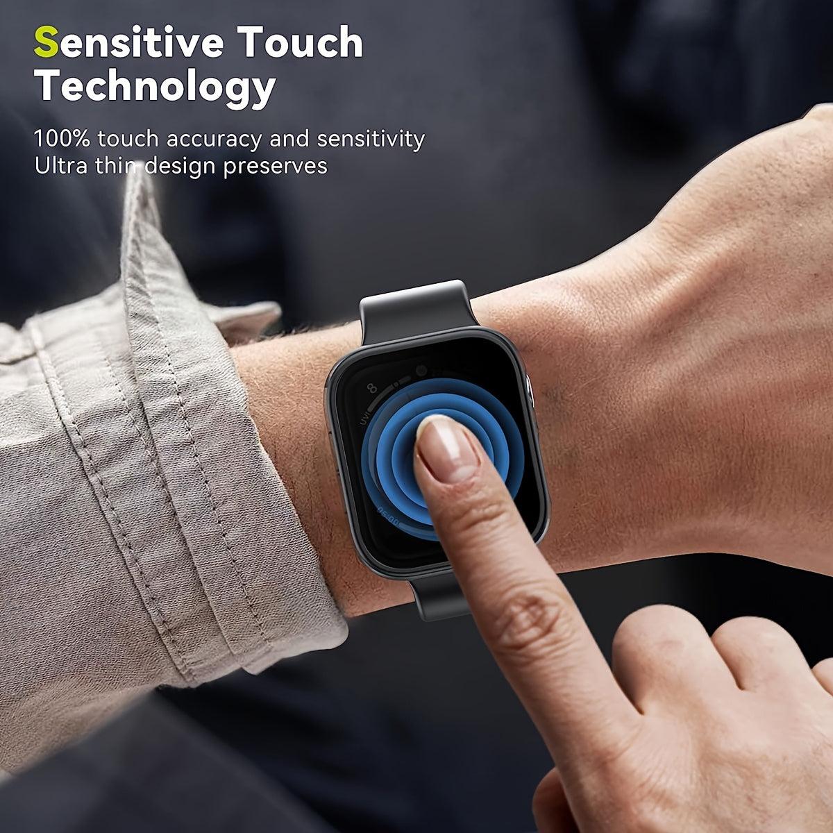 Black Apple Watch Case with 2 Ultra-Thin Tempered Glass Privacy Screen Protectors for Series 1-Ultra 38-49mm