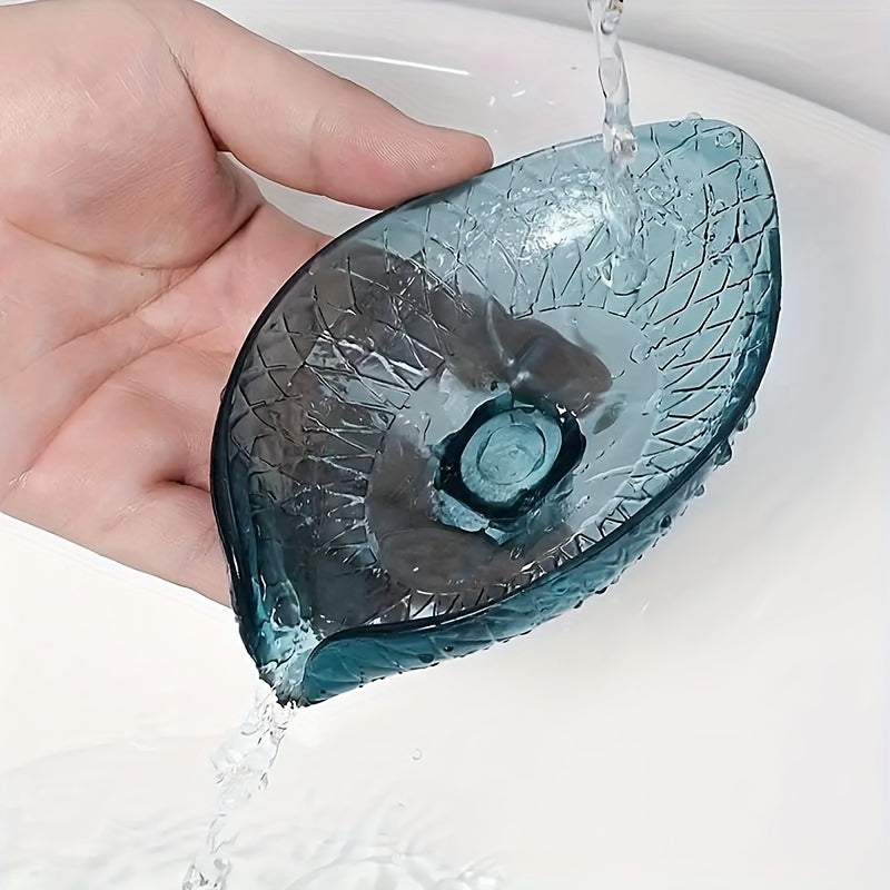 Jabonera de pared con forma de hoja con bandeja de drenaje, estante de almacenamiento para baño