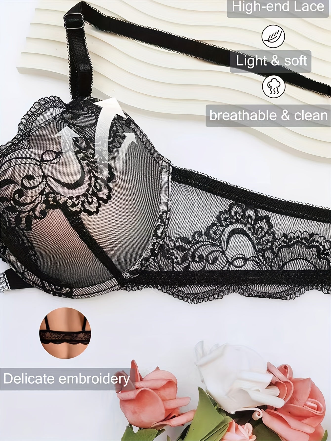 Women's Lace Underwire Push-Up Bra with Breathable Fabric