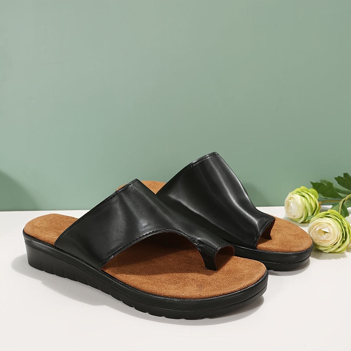 Women's Plus Size Faux Leather Slip-On Open-Toe Sandals Cushioned Sole
