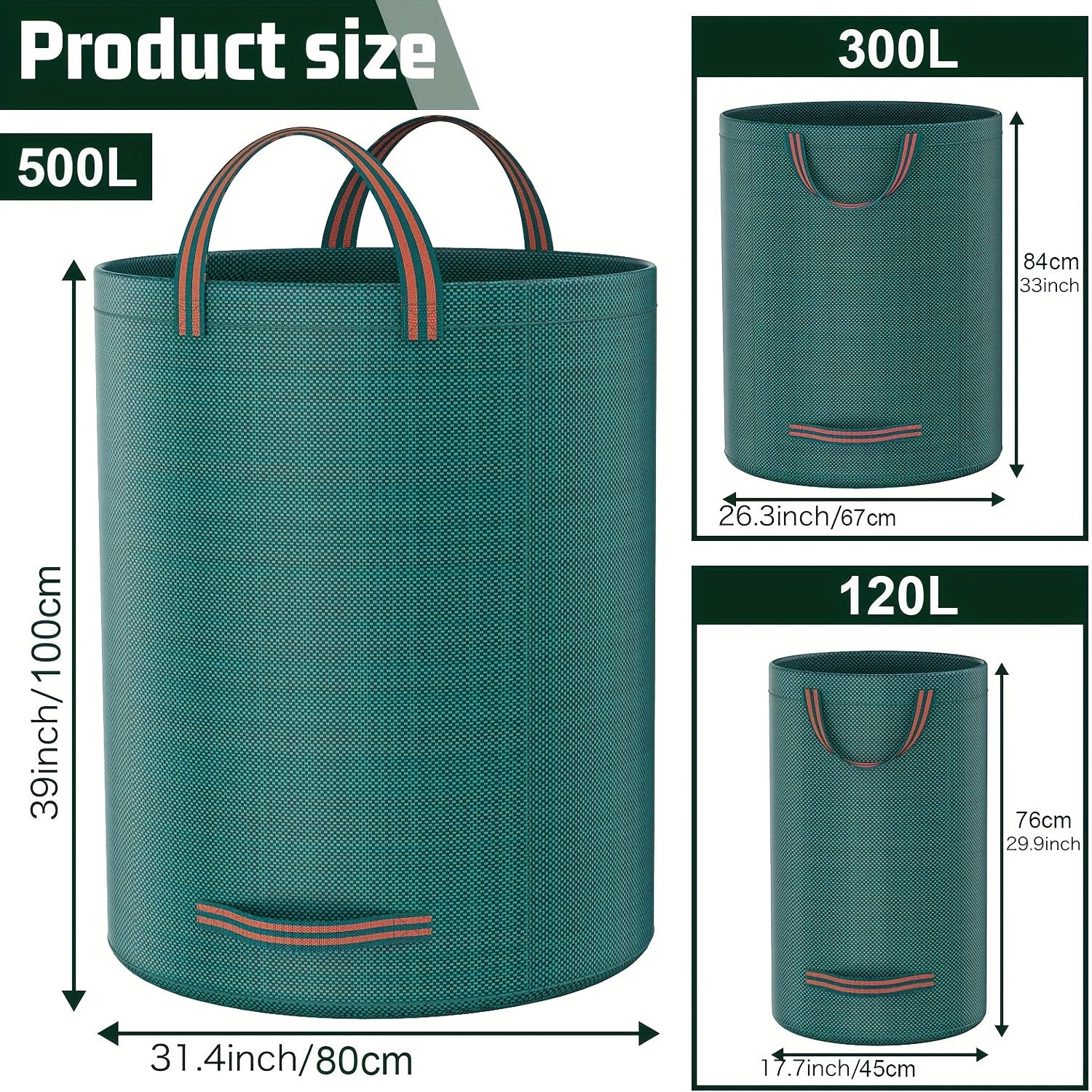 Heavy Duty Garden Waste Bag 120L 300L 500L Water Resistant PP Handles Yard Leaf Grass Collection