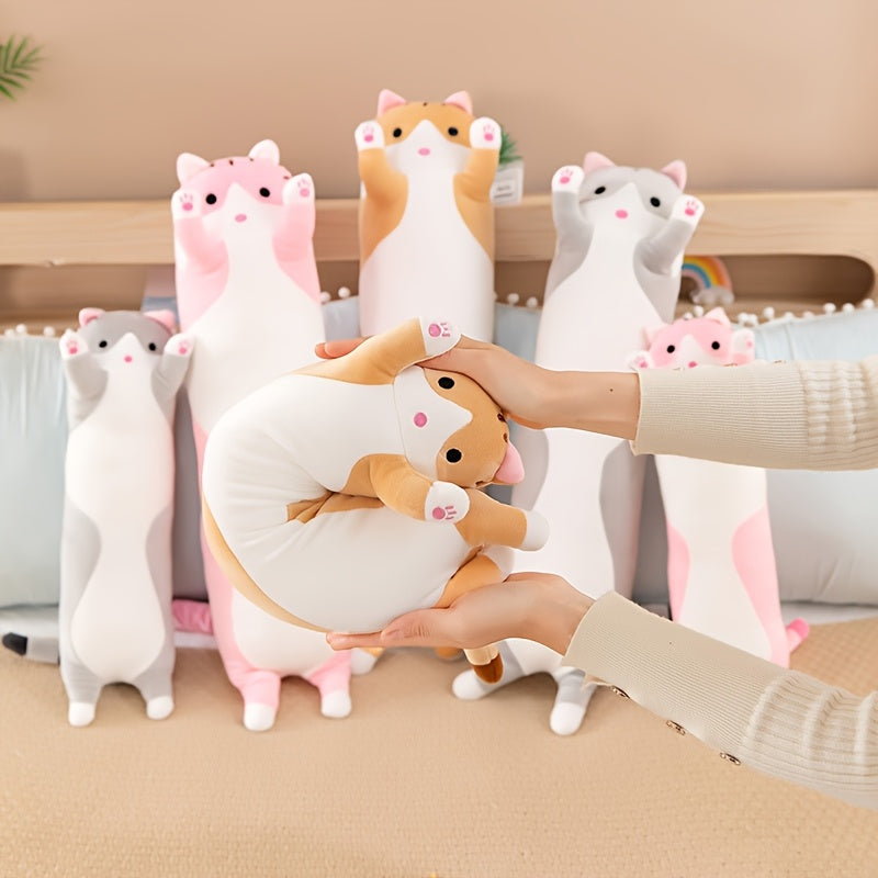 Подушка в форме кота 50/70 см, современный стиль плюшевой игрушки, домашний декор, подарок мультяшная плюшевая игрушка, гипоаллергенный полиэстер, машинная стирка, средняя жесткость, поддержка всего тела, портативная, вес ткани 100-120 г/м².