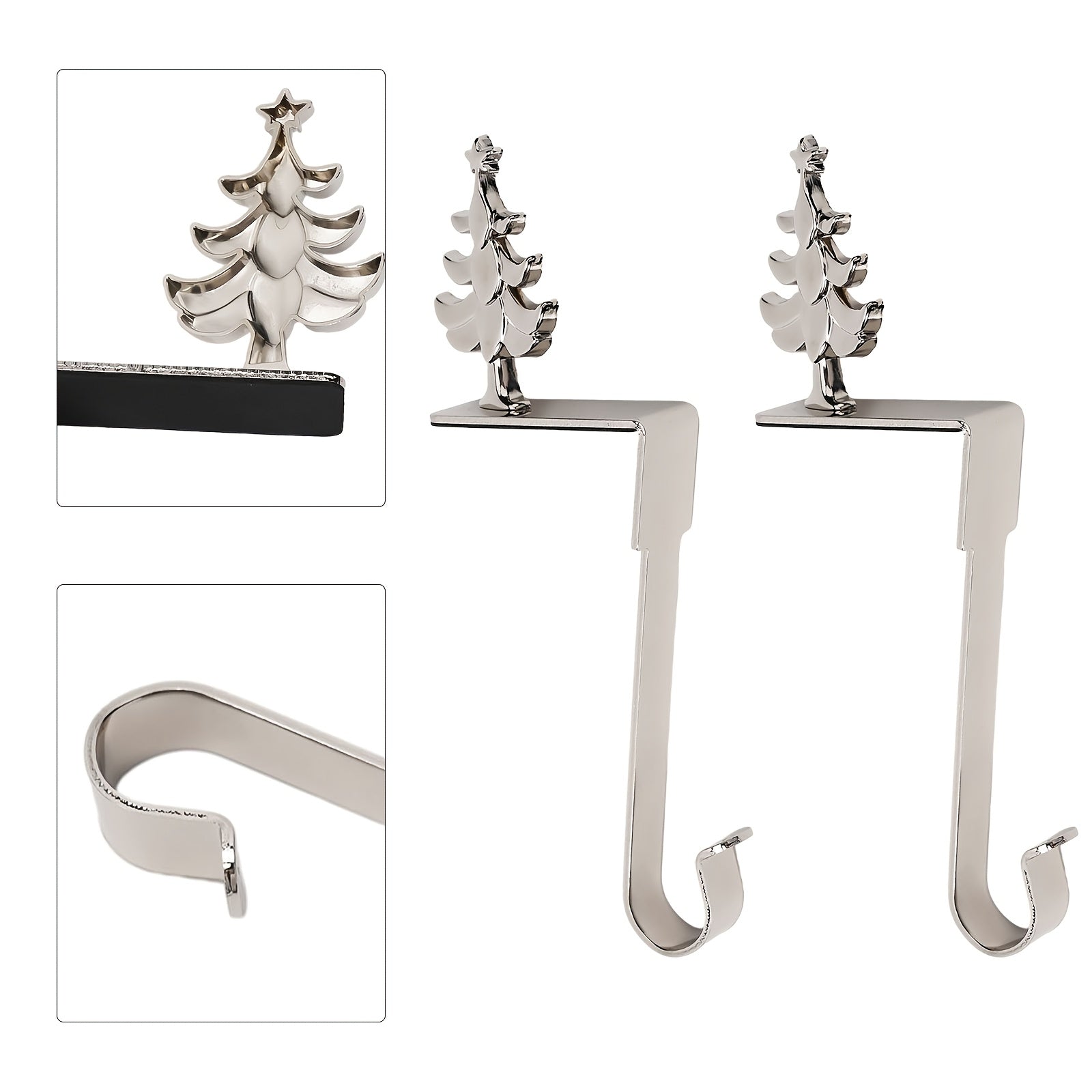 Set of 2 Christmas Mantel Stocking Holders Stainless Steel Snowflake Santa Elk