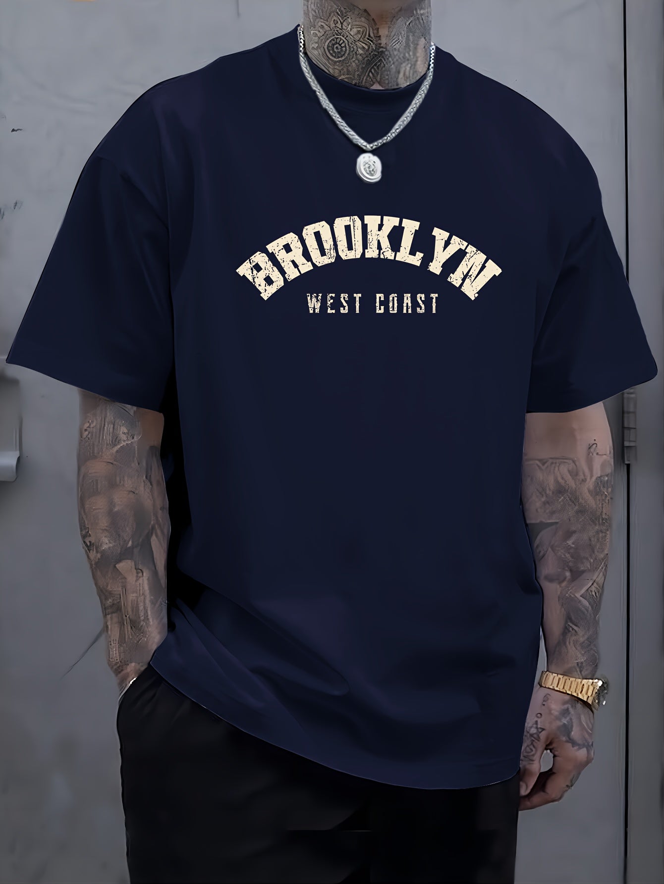 Katta o'lchamdagi erkaklar uchun BROOKLYN bosma T-ko'ylagi, katta va baland erkaklar uchun yozgi qisqa yengli T-ko'ylak.