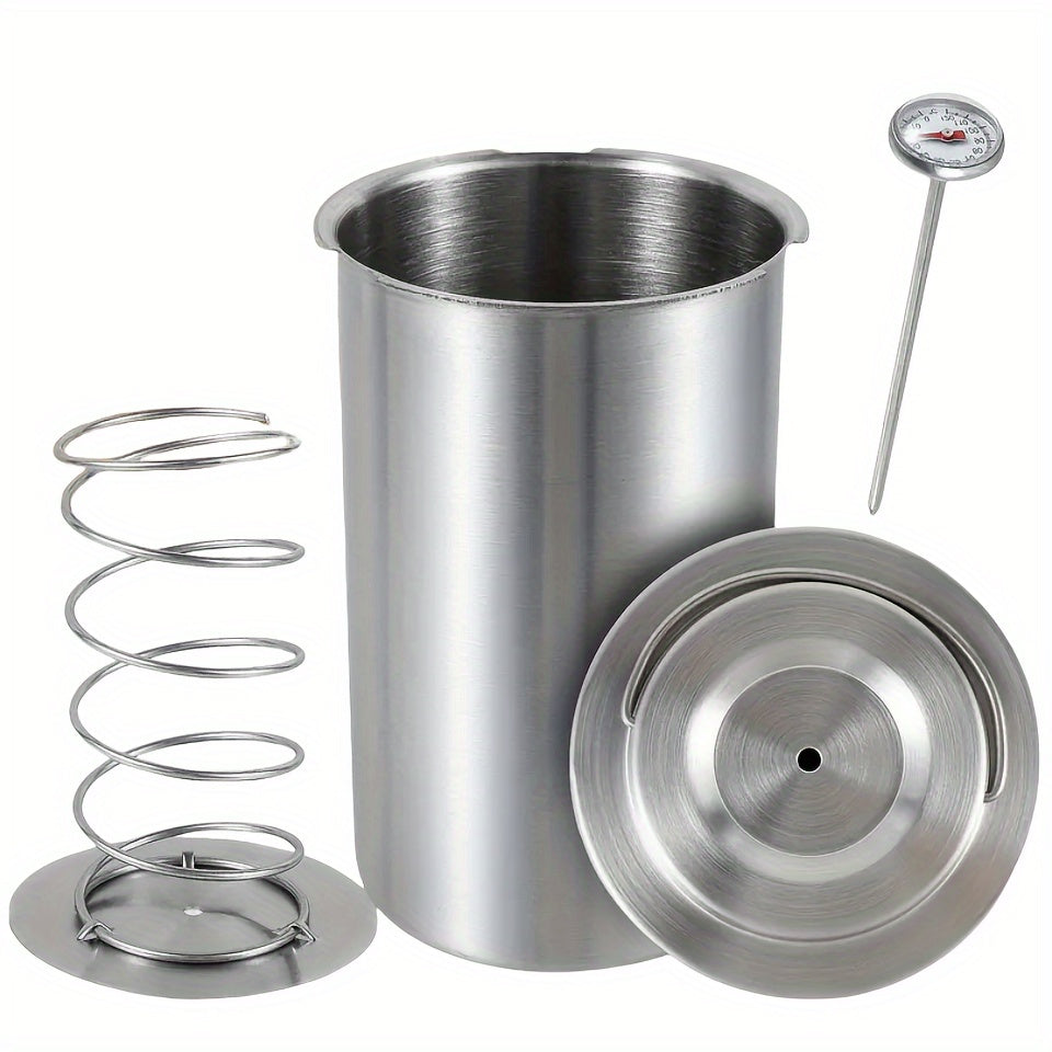 304 Stainless Steel Meat Pressing Barrel with Thermometer and Snap-On Lid