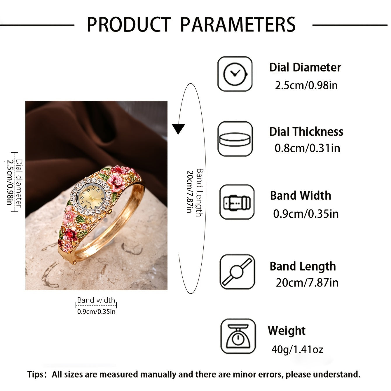 Set of 4 Women's Baroque Flower Quartz Bracelet Watches with Rhinestone Cuff Jewelry Set