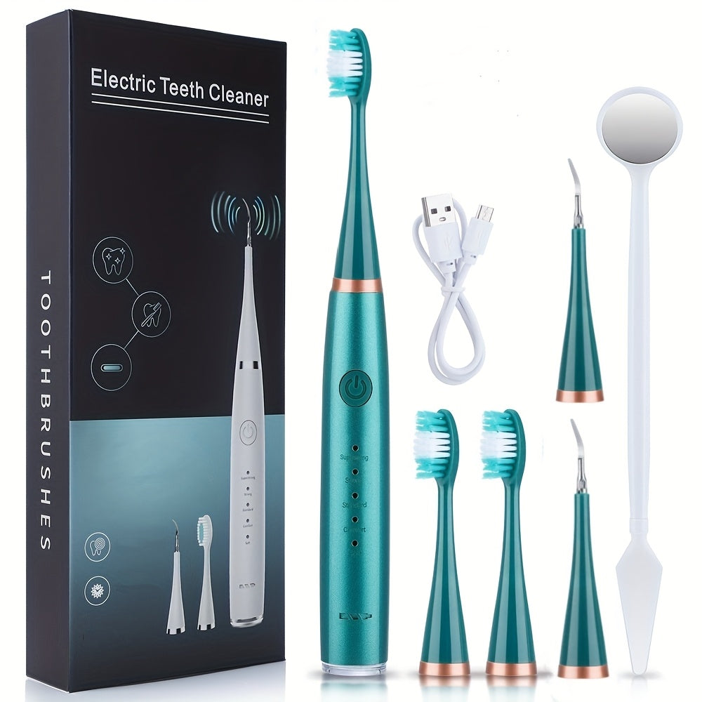Six-In-One Electric Toothbrush Kit with Gentle Brush Head and Teeth Scaling Tool for Adults