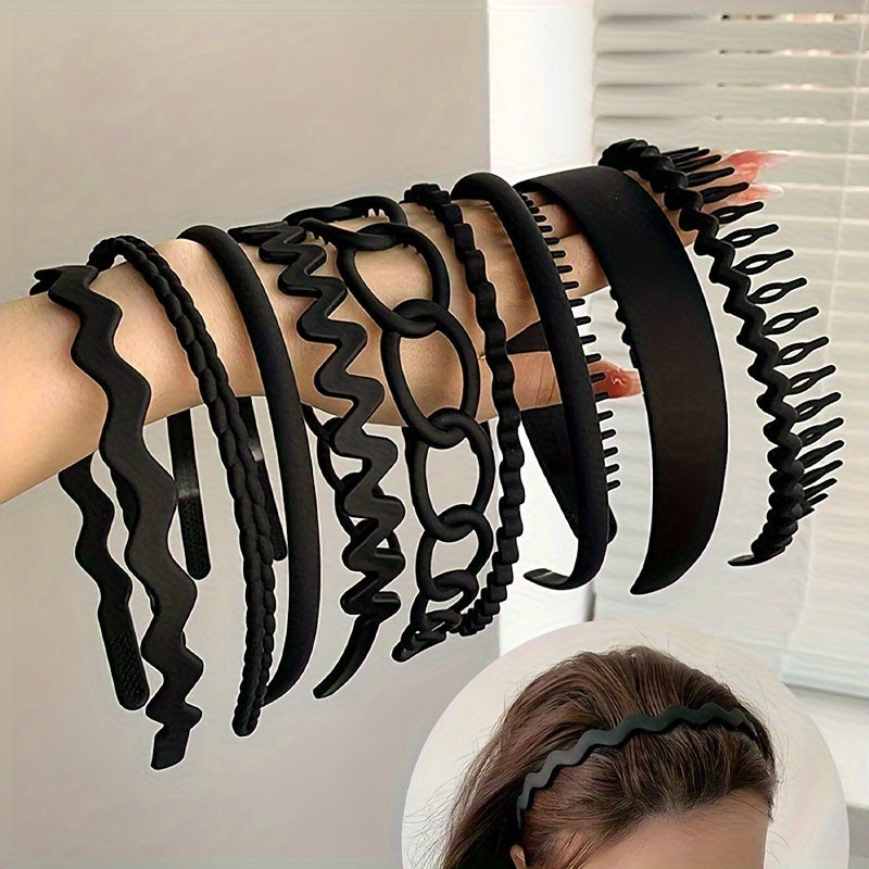 Набор из 9 зубчатых повязок на голову с нескользящей матовой поверхностью, однотонные аксессуары для волос