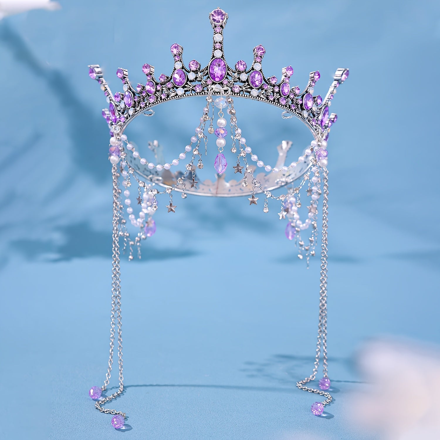 Purple Rhinestone Crown Headband for Women Wedding Party Tiara Hair Accessory