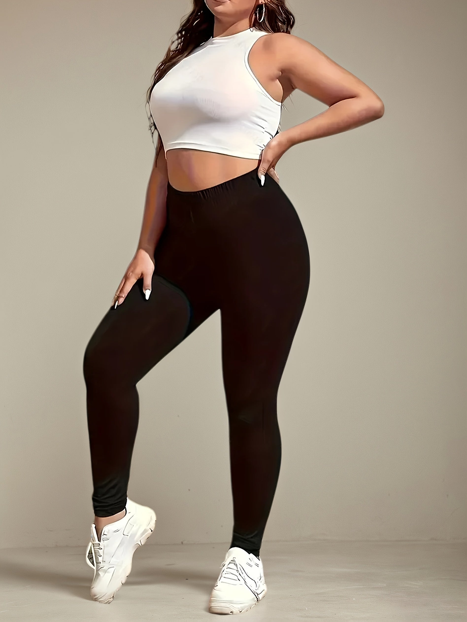 Women's Plus Size High-Waist Stretch Leggings All-Season White