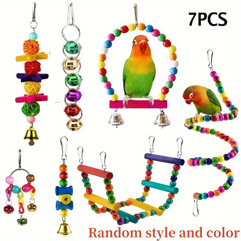 Bird Toy Set for Small and Medium Parrots Climbing Ladder Swing Bells Chew Toys 3-10 Pieces