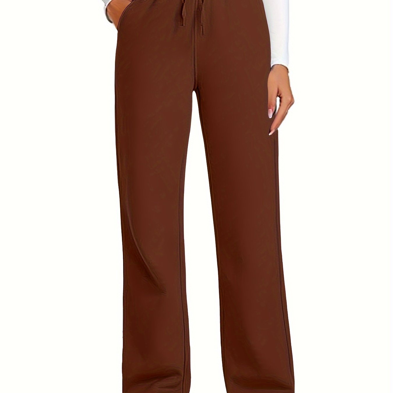 Plus Size High Waist Drawstring Sweatpants Polyester Knit Casual Wide Leg Lounge Pants