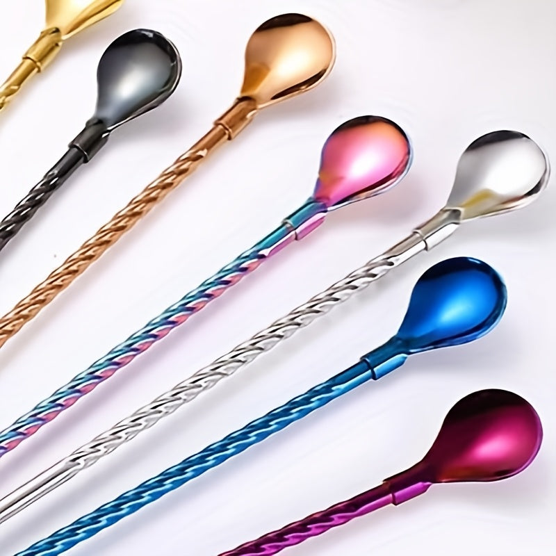 Set of 5 Stainless Steel Straws and Spoons Two-in-One Durable Reusable Drinking Utensils