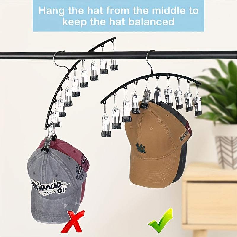 1-Piece Hat Hanger with 10 Clips for Hats Jeans and Pants Space-Saving Closet Organizer