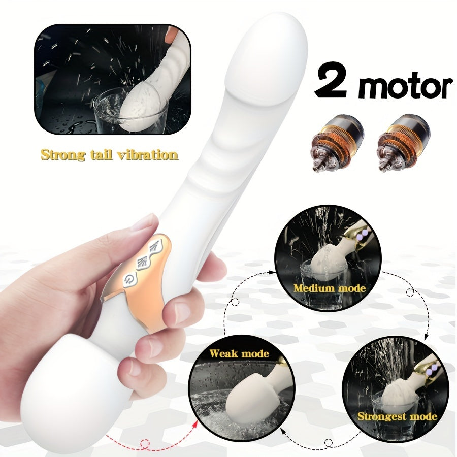 Women Silicone Wand Vibrator Dual Motor G-Spot Clitoral Stimulator