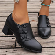 Women's Solid Color Block Heel Pumps with Side Zipper and Slip-On Design