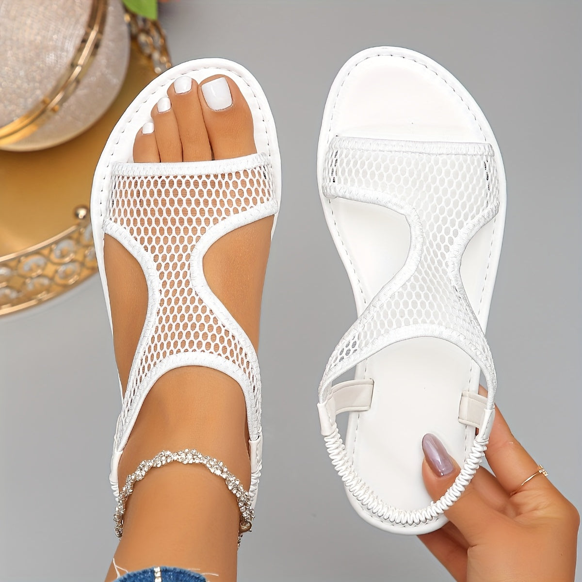 Women's Breathable Mesh Sport Flat Sandals Open-Toe Black Summer Footwear