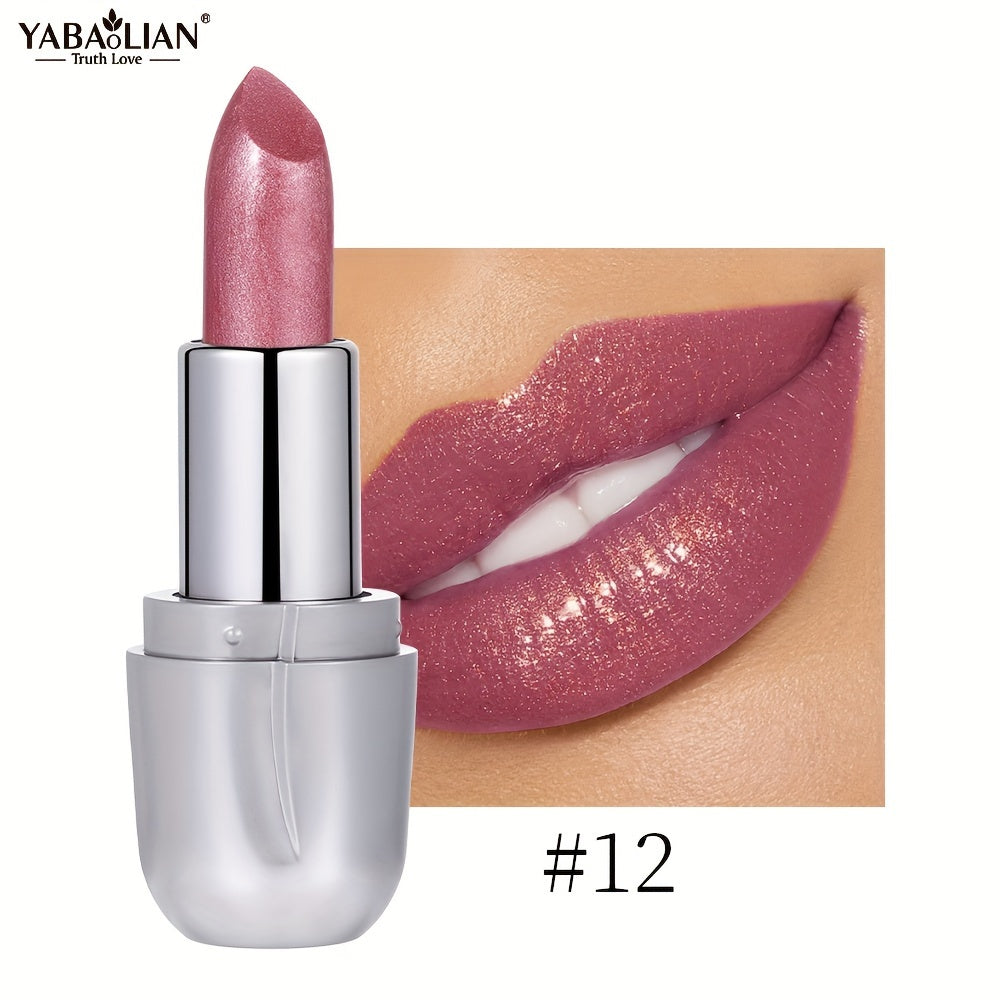 Mujer Barra de Labios Metálica de Larga Duración a Prueba de Agua con Efecto Perlado Naranja Rosa