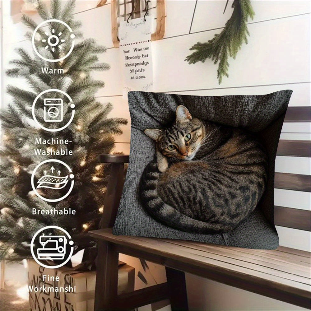 Double-Sided Cat Throw Pillow Cover Polyester Holiday Decor Gift for Wife