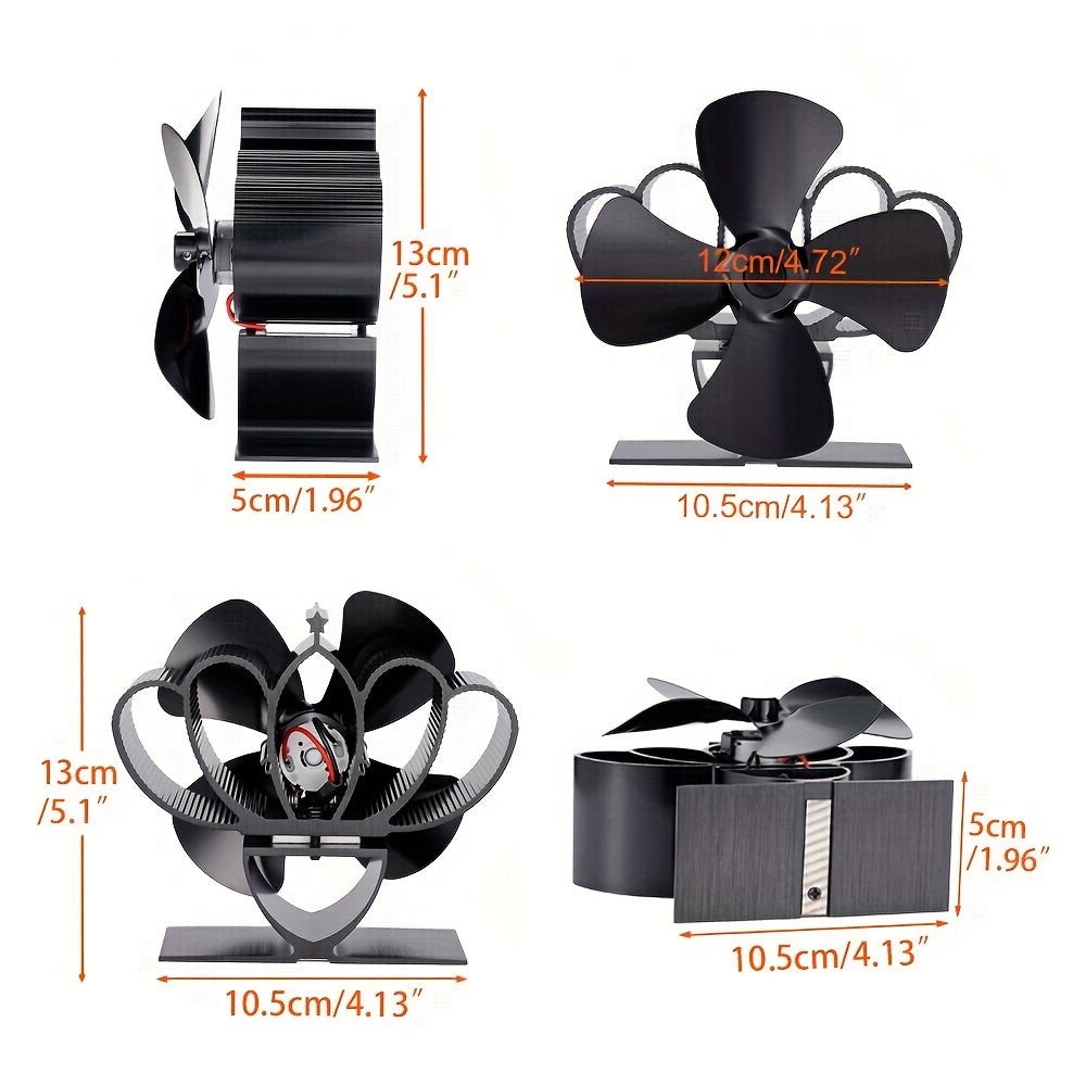 Mini Aluminum Fireplace Fan, Portable Heat-Powered Stove Fan for Air Circulation