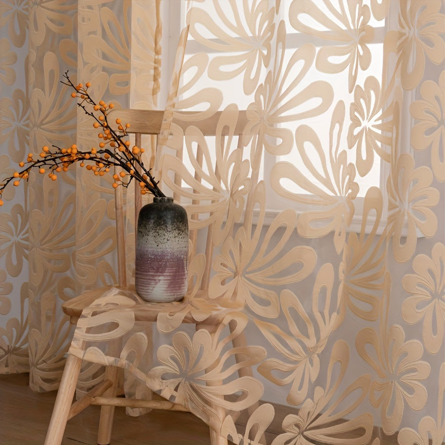 Set of 2 Floral Pattern Curtains with Rod Pocket for Living Room Bedroom Dining Room