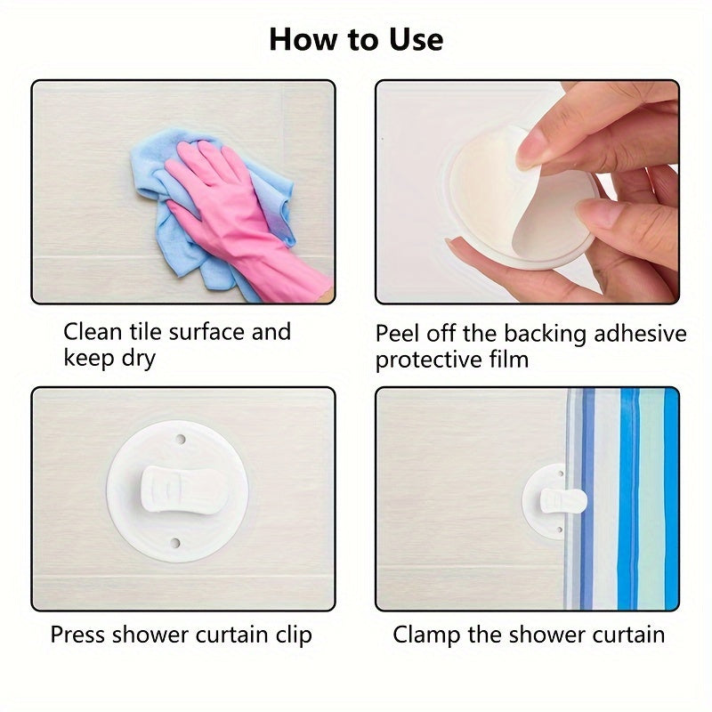 3 ta plastik dush pardasi qisqichlari, suyuqlikning to'kilishini oldini olish uchun, uy yoki dush xonasi pardalari uchun mos.