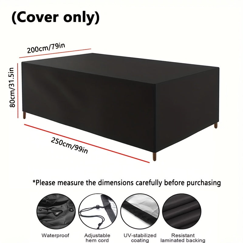 Outdoor Rectangular Table and Chair Cover Polyester Waterproof UV Resistant Black