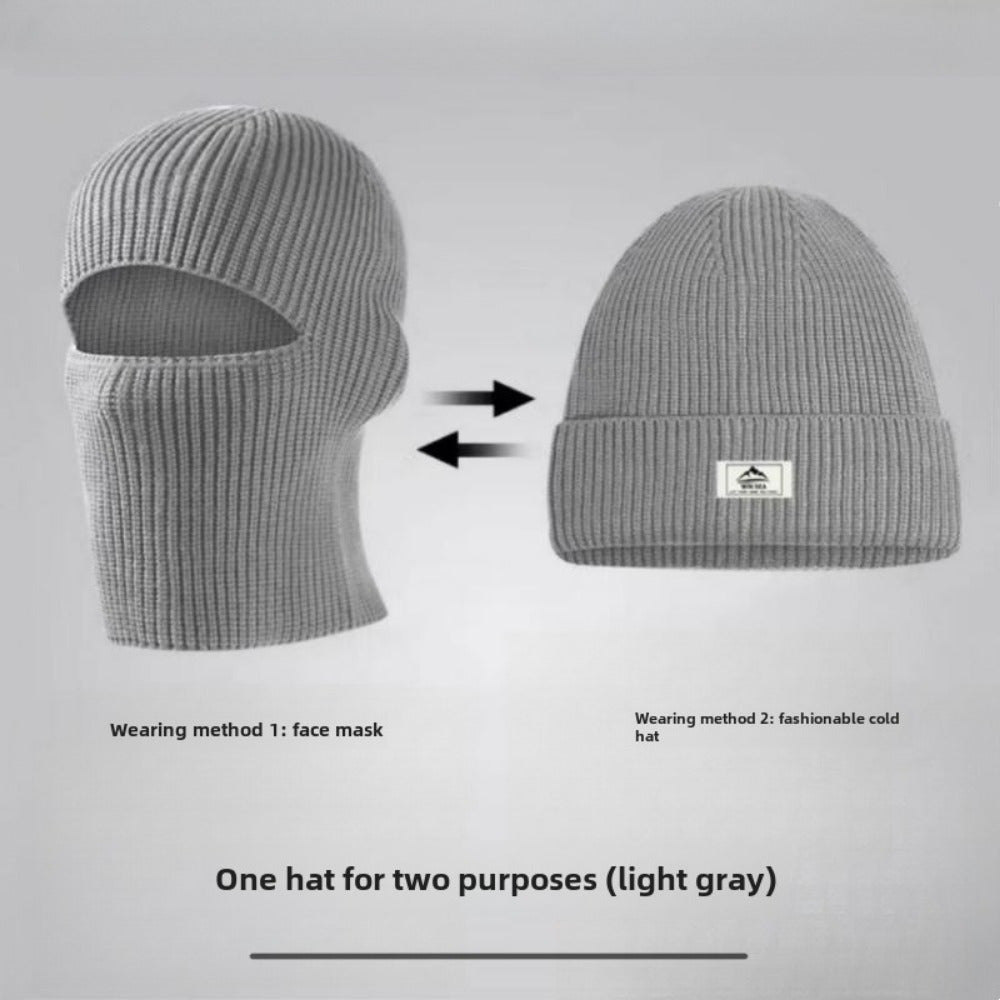 Winter Knit Beanie with Face Mask Windproof Fleece for Outdoor Activities
