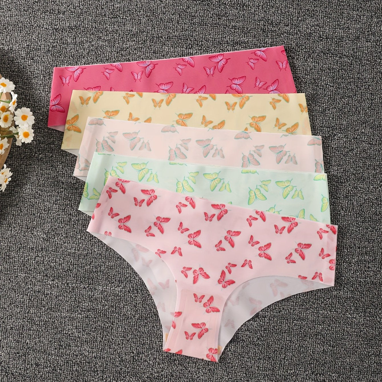 Women's Seamless Triangle Panties 5-Pack Mid Rise Solid Color Cotton Gusset