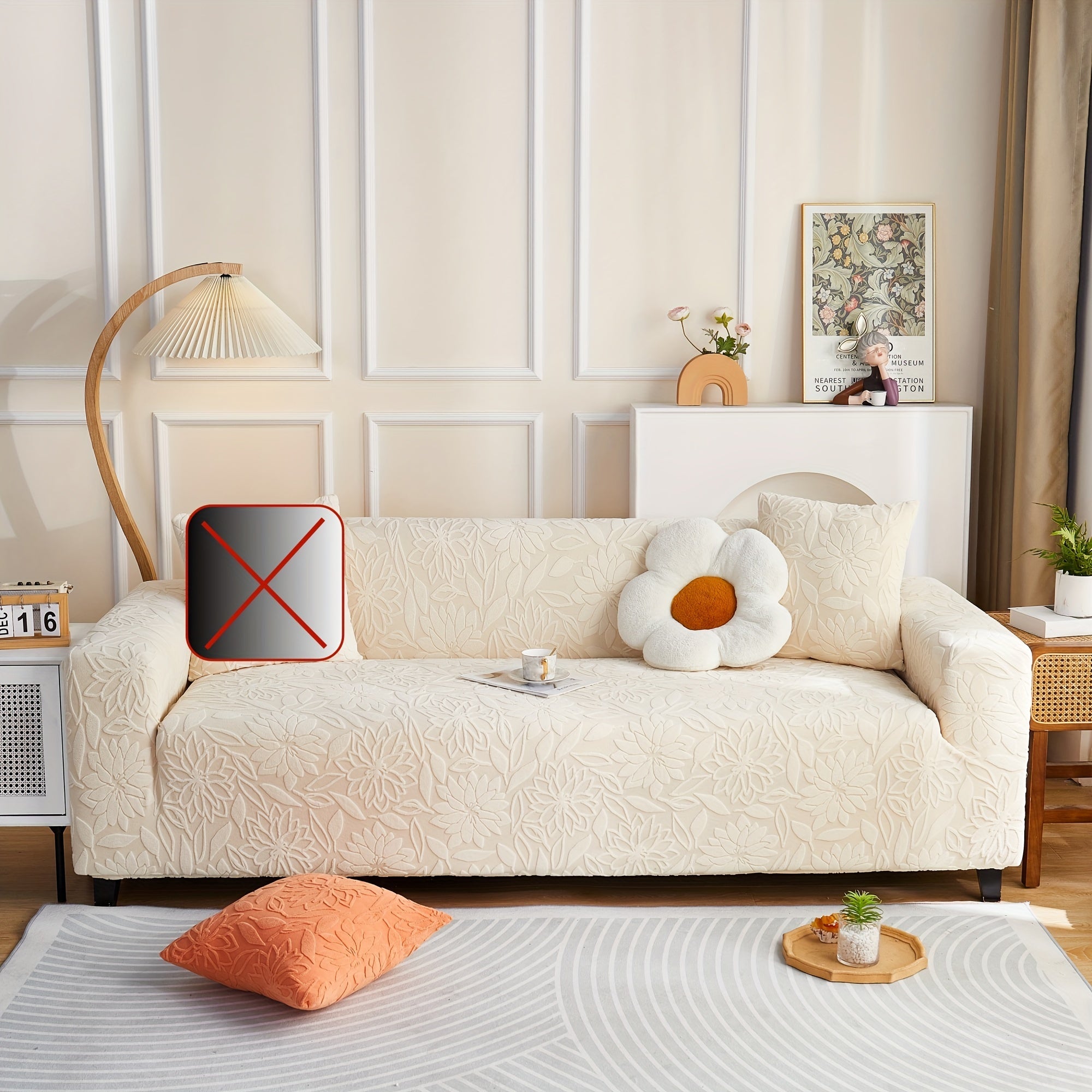 Camellia Jacquard Sofa Cover with Elastic Band and Matching Pillowcase Fits All Sizes Machine Washable