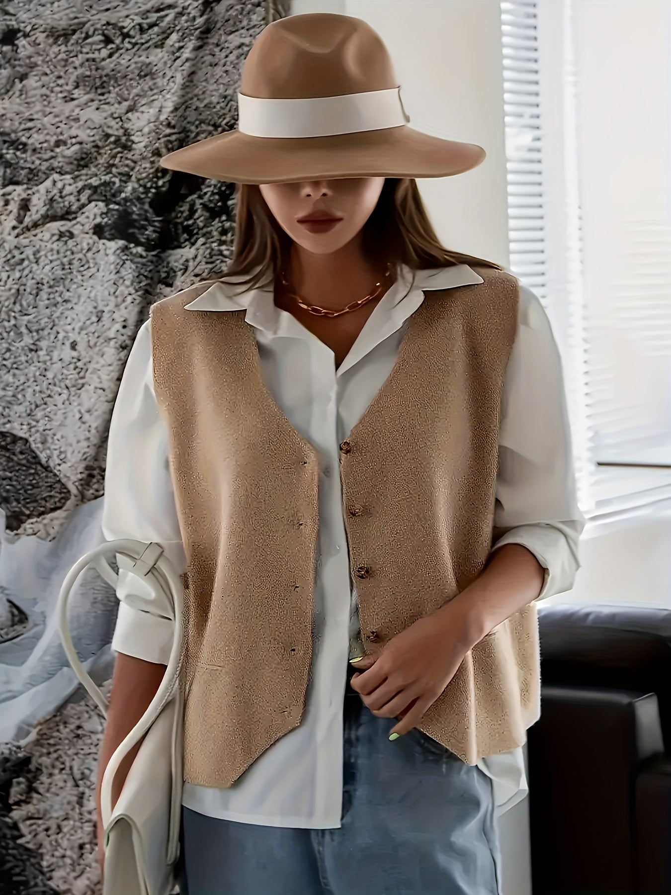 Кардиган женский большого размера без рукавов с V-образным вырезом, однотонный, осень-зима