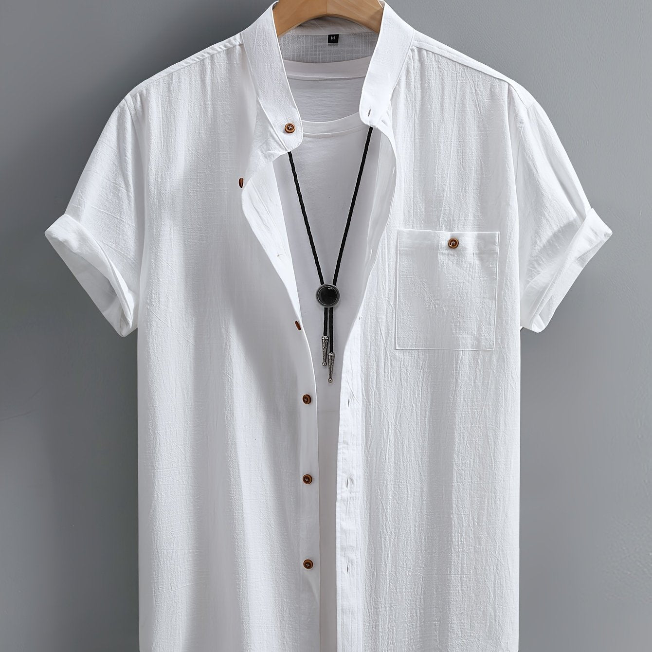 Men's Cotton Casual Shirt Solid Color Button-Up Chest Pocket Summer Regular Fit