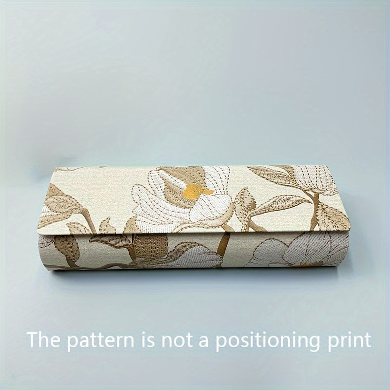 Floral Print Hard Eyeglass Case with Magnetic Leather Closure Stylish Sunglass Storage Box