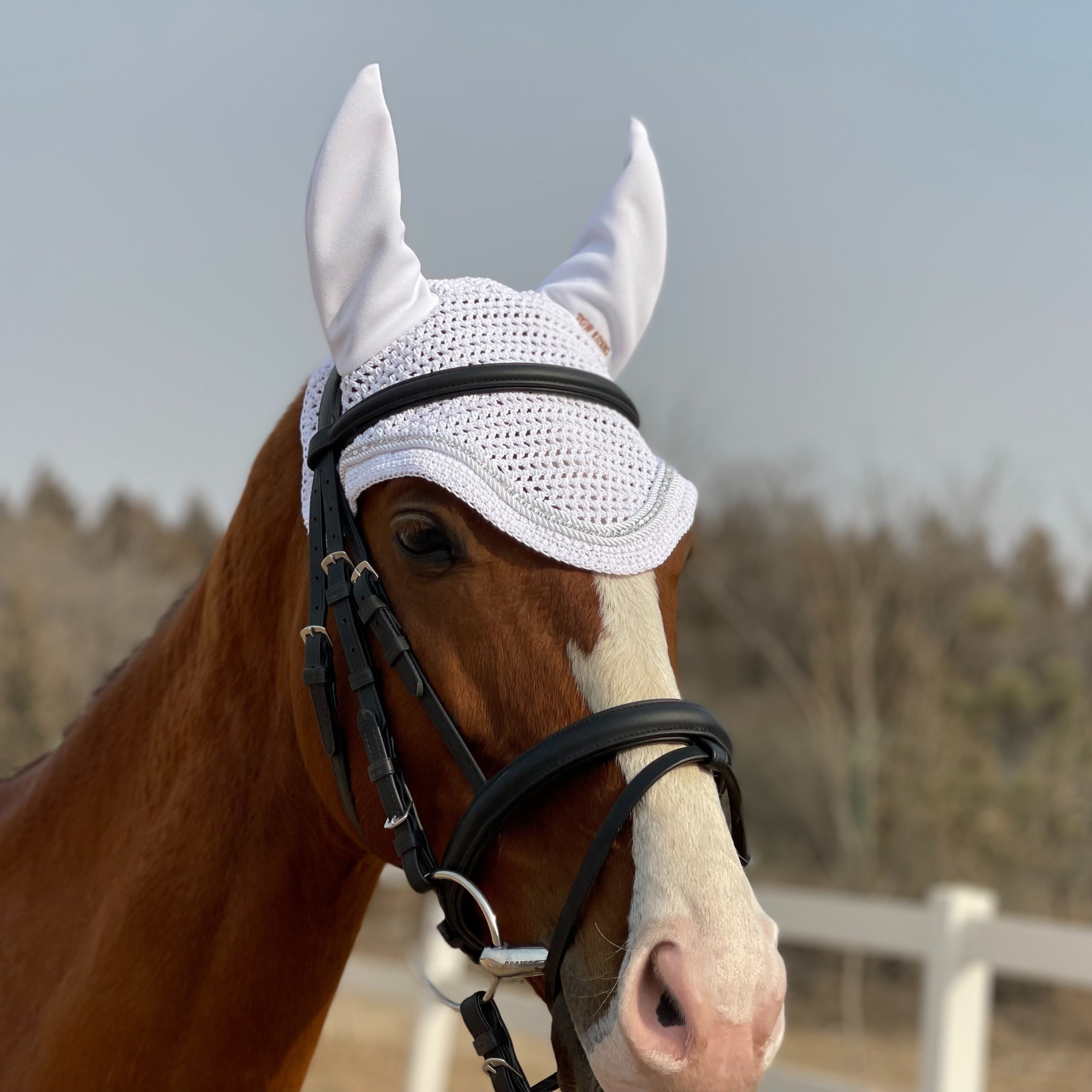 3D Sparkly Knitted Horse Ear Covers Spandex with Glitter Design