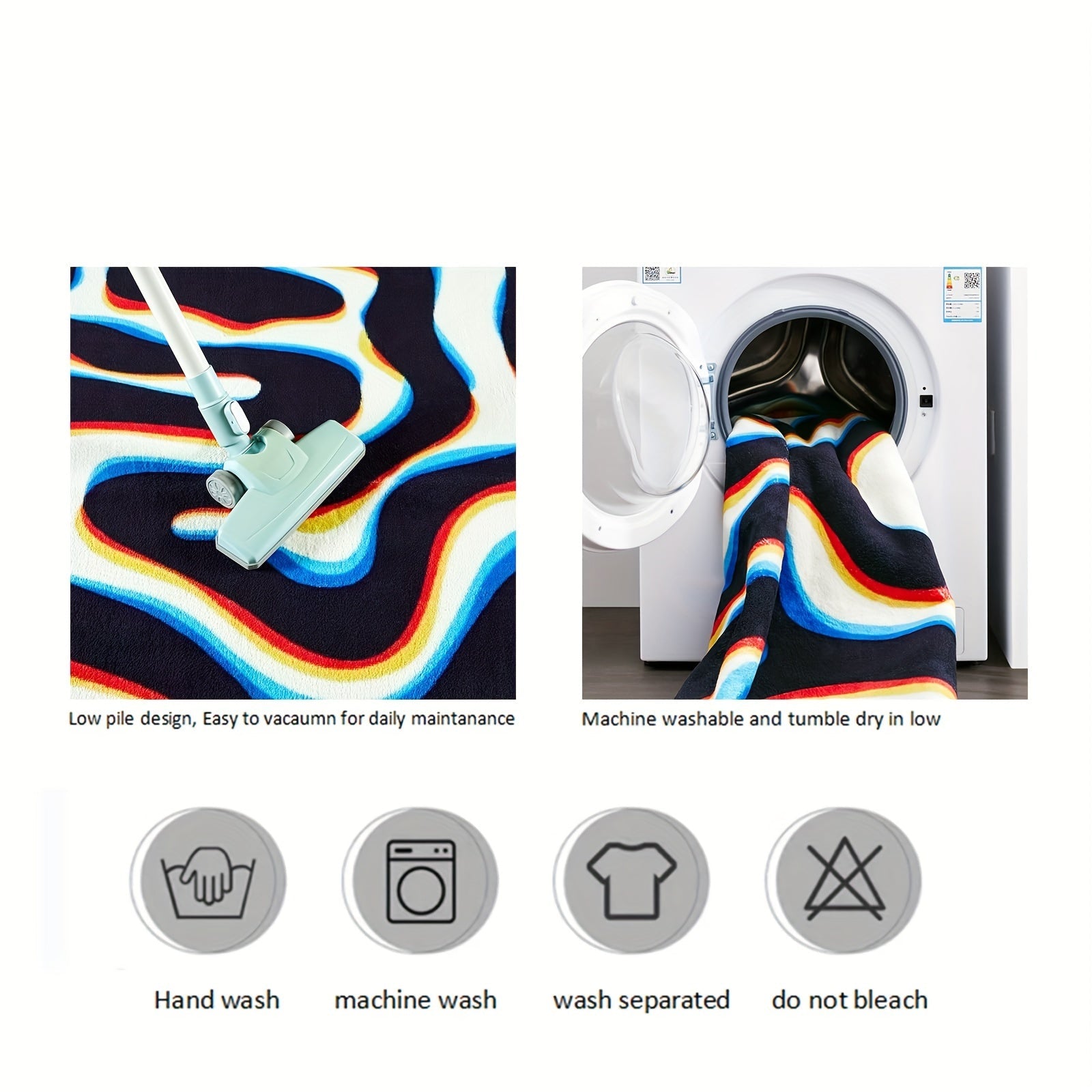 Psixodelik abstrakt to'lqinli soha gilam, yengil, sirg'almas, mashina bilan yuviladigan polyester