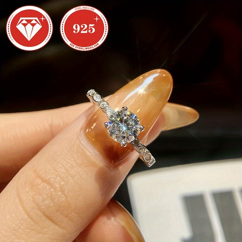 1 Carat Moissanite Engagement Ring with Four-Claw Setting in Sterling Silver